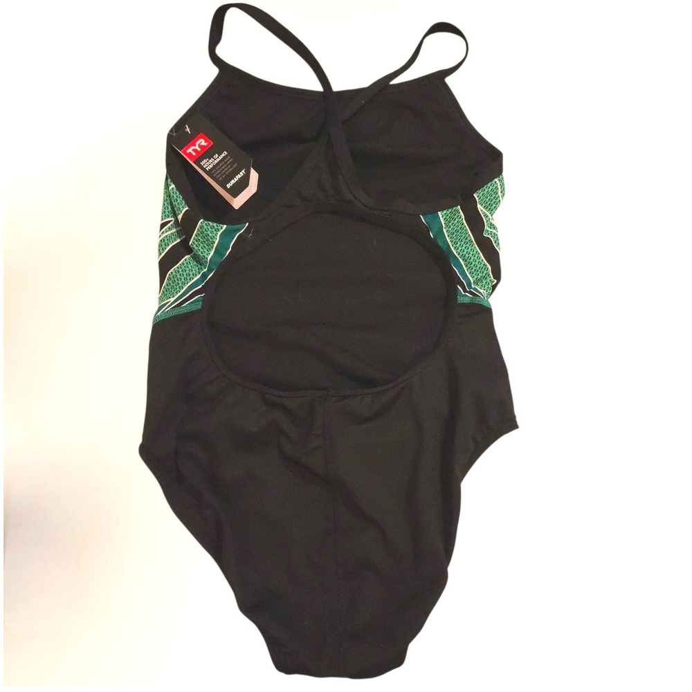 BNWT TYR Phoenix SPL Swimsuit 40 Womens Keyhole Athletic Competitive Black Green